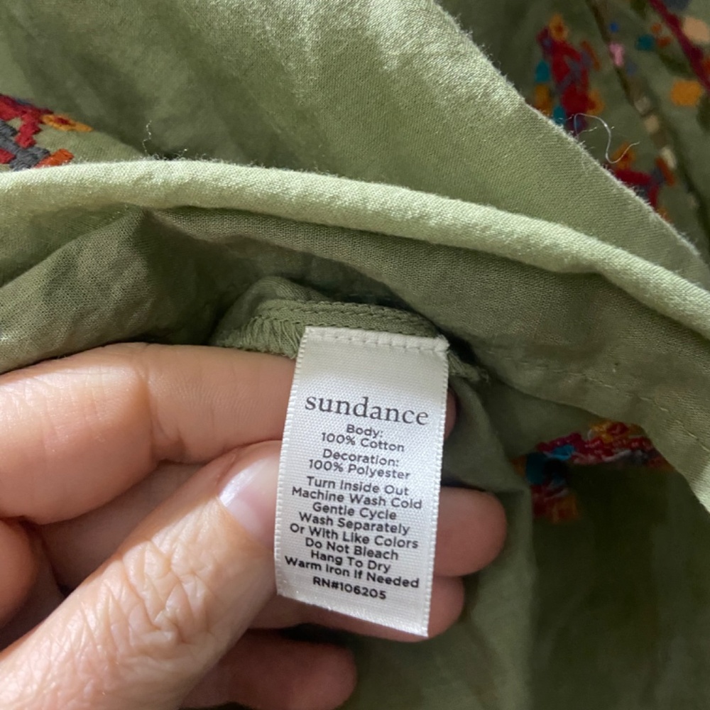 SUNDANCE Journey In Spirit Top Embroidered Square Neck Cotton Green boho - Picture 5 of 7
